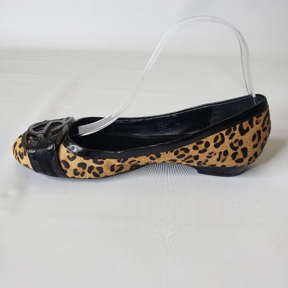Franco Sarto Black Leopard Print Fur Cajun Flats 7 - Picture 5 of 16